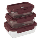 Berlinger Haus Glazen Vershoudbakjes Mat Bordeaux - 3-delig - 570 ml, 840 ml & 1.18 Liter