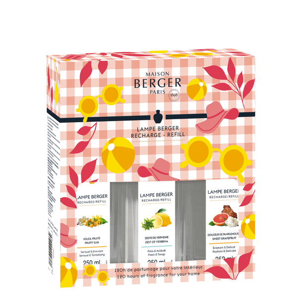 Maison Berger Triopack Navulling - voor geurbrander - Estival - Fruity Sun, Zest of Verbena & Sweet Grapefruit - 3 x 250 ml