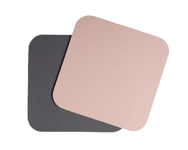 Onderzetters - Vegan leer - Grijs / Roze - dubbelzijdig - 10 x 10 cm - 6 Stuks - Cookinglife