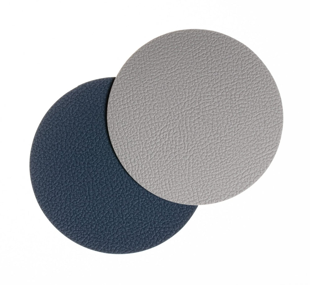 Onderzetters - Vegan leer - Grijs / Blauw - dubbelzijdig - ø 10 cm - 6 stuks - Cookinglife
