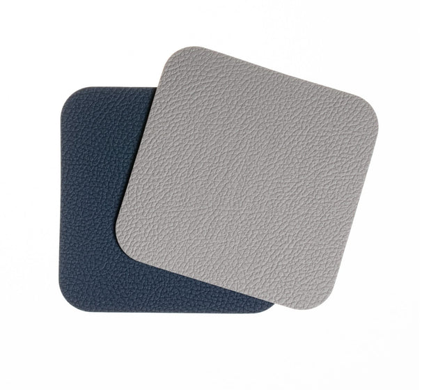 Onderzetters - Vegan leer - Grijs / Blauw - dubbelzijdig - 10 x 10 cm - 6 stuks - Cookinglife