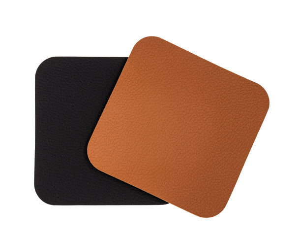Onderzetters - Vegan leer - Zwart / Cognac - dubbelzijdig - 10 x 10 cm - 6 stuks - Cookinglife