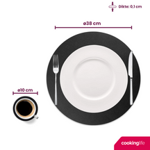 Cookinglife 6 Placemats + 6 Onderzetters - Rond - Vegan leer - Zwart