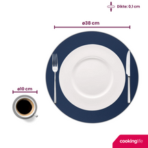 Cookinglife 6 Placemats + 6 Onderzetters - Dubbelzijdig - Rond - Vegan leer - Blauw / Grijs