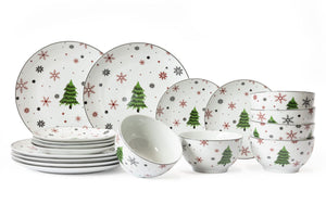 Cookinglife Serviesset - Kerstservies - Porselein - Rood 18-delig / 6 personen - 6 dinerborden, 6 ontbijtborden & 6 kommen