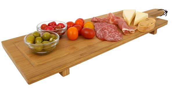 Cookinglife Serveerplank / Tapasplank op pootjes - XL - Bamboe - 88 x 26 cm