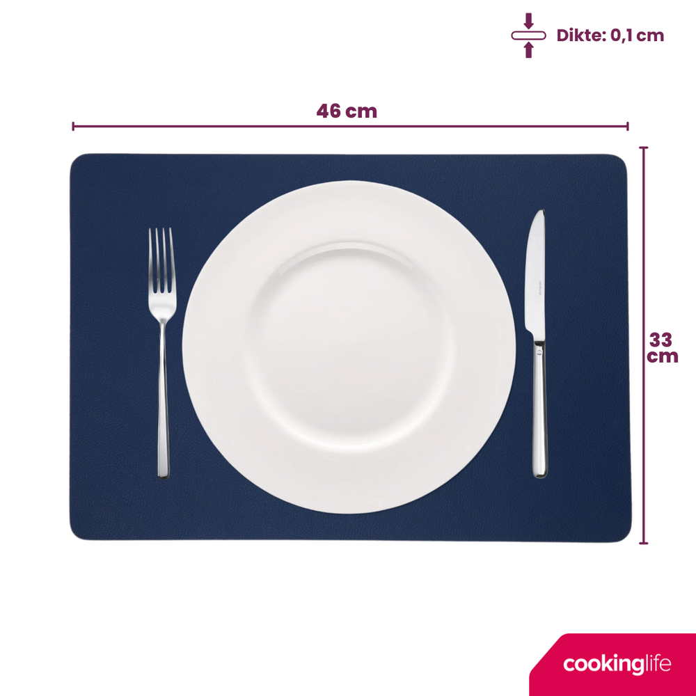 Cookinglife Placemats - Dubbelzijdig - Vegan leer - Grijs / Blauw 46 x 33 cm - 6 Stuks