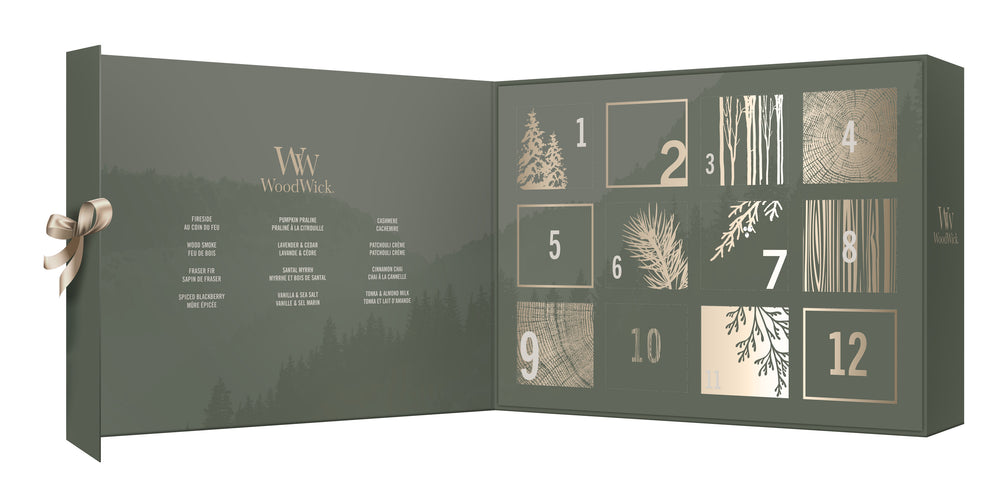 WoodWick Adventskalender 12 Days of Fragrance - 12 Stuks - Geurkaars in Glas - Houten Lont