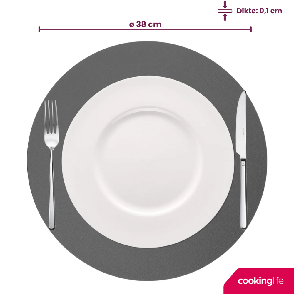 Cookinglife Placemats - Dubbelzijdig - Vegan leer - Grijs / Roze ø 38 cm - 6 Stuks