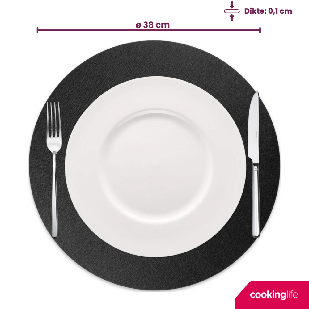 Cookinglife Placemats - Vegan leer - Zwart - ø 38 cm - 6 stuks
