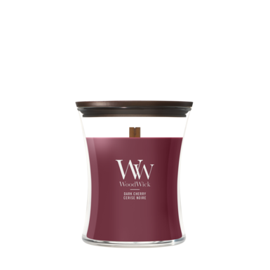WoodWick Geurkaars Medium Dark Cherry - 11 cm / ø 10 cm - Geurkaars in Glas - Houten Lont