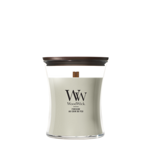 WoodWick Geurkaars Medium Fireside - 11 cm / ø 10 cm - Geurkaars in Glas - Houten Lont