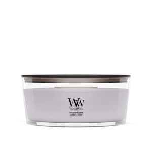 WoodWick Geurkaars Ellipse Lavender & Cedar - 9 cm / 19 cm - Geurkaars in Glas - Houten Lont