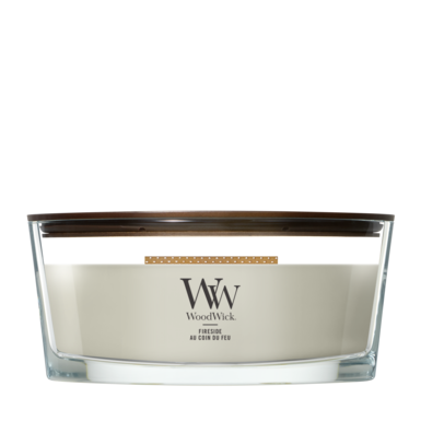 WoodWick Geurkaars Ellipse Fireside - 9 cm / 19 cm - Geurkaars in Glas - Houten Lont