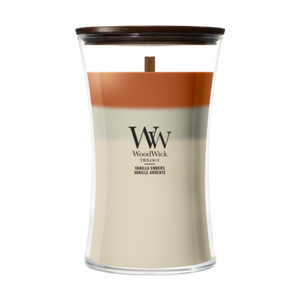 WoodWick Geurkaars  Large Trilogy Vanilla Embers - 18 cm / ø 10 cm - Geurkaars in Glas - Houten Lont