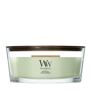 WoodWick Geurkaars Ellipse Matcha Zest - 9 cm / 19 cm - Geurkaars in Glas - Houten Lont