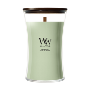 WoodWick Geurkaars Large Matcha Zest - 18 cm / ø 10 cm - Geurkaars in Glas - Houten Lont