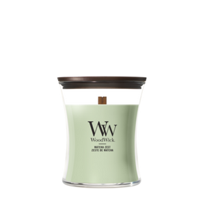 WoodWick Geurkaars Medium Matcha Zest - 11 cm / ø 10 cm - Geurkaars in Glas - Houten Lont