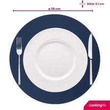Cookinglife Placemats - Dubbelzijdig - Vegan leer - Grijs / Blauw ø 38 cm - 6 Stuks