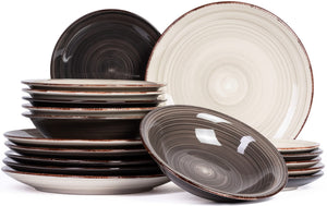 Cookinglife Serviesset Delice Grijs 18-delig / 6 personen - 6 dinerborden, 6 diepe borden en 6 ontbijtborden