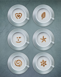 Aerolatte Cacaostrooier Cappuccino Artist - met 6 Sjablonen