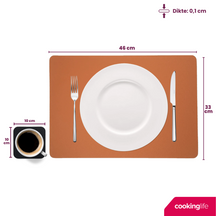 Cookinglife 6 Placemats + 6 Onderzetters - Dubbelzijdig - Vegan leer - Zwart / Cognac
