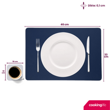 Cookinglife 6 Placemats + 6 Onderzetters - Dubbelzijdig - Vegan leer - Blauw / Grijs