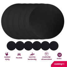 Cookinglife 6 Placemats + 6 Onderzetters - Rond - Vegan leer - Zwart