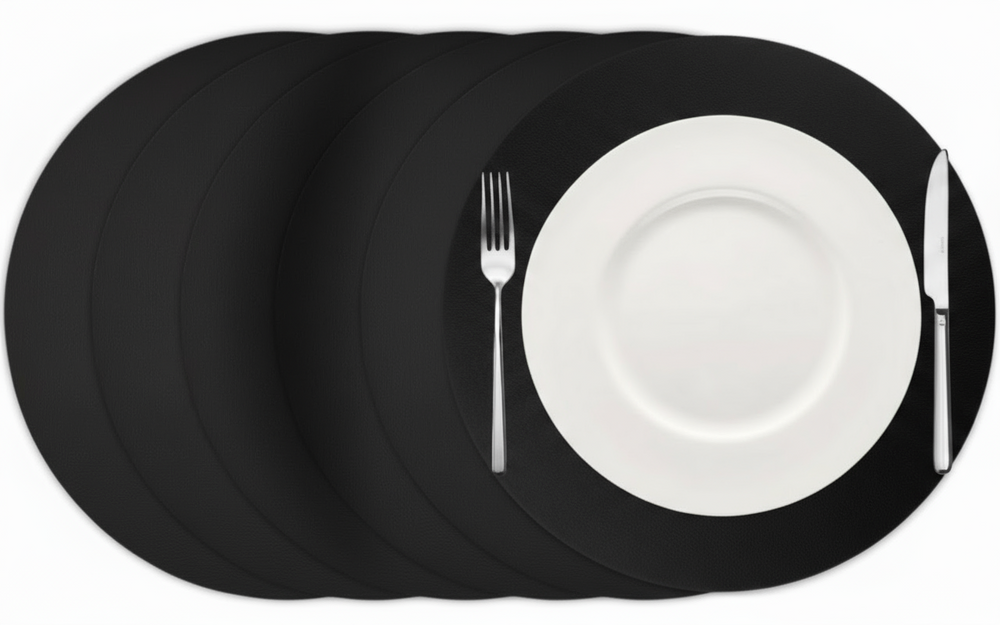 Cookinglife Placemats - Vegan leer - Zwart - ø 38 cm - 6 stuks