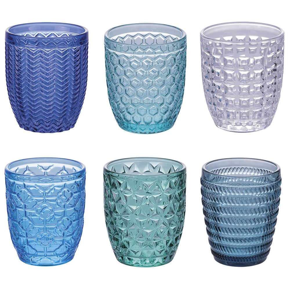 Villa d'Este Home Waterglazen Geometrie Ocean - Blauw - 350 ml - 6 stuks
