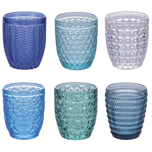 Villa d'Este Home Waterglazen Geometrie Ocean - Blauw - 350 ml - 6 stuks