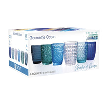 Villa d'Este Home Waterglazen Geometrie Ocean - Blauw - 350 ml - 6 stuks