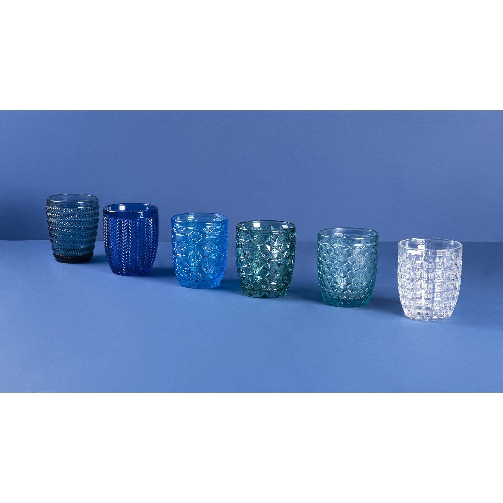 Villa d'Este Home Waterglazen Geometrie Ocean - Blauw - 350 ml - 6 stuks