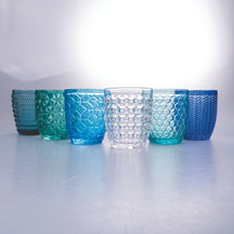 Villa d'Este Home Waterglazen Geometrie Ocean - Blauw - 350 ml - 6 stuks