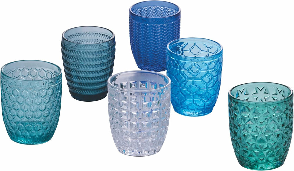 Villa d'Este Home Waterglazen Geometrie Ocean - Blauw - 350 ml - 6 stuks