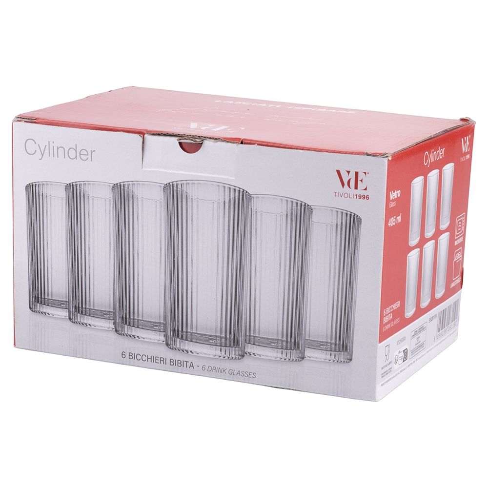 Villa d'Este Home Waterglazen Cylinder - Transparant - 405 ml - 6 stuks