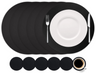 Cookinglife 6 Placemats + 6 Onderzetters - Rond - Vegan leer - Zwart