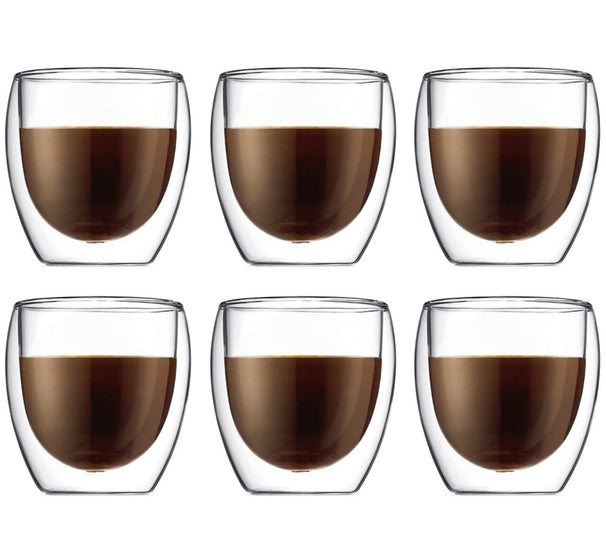 Bodum Dubbelwandige koffie- / theeglazen Pavina - gepatenteerd ventiel - 250 ml - 6 stuks