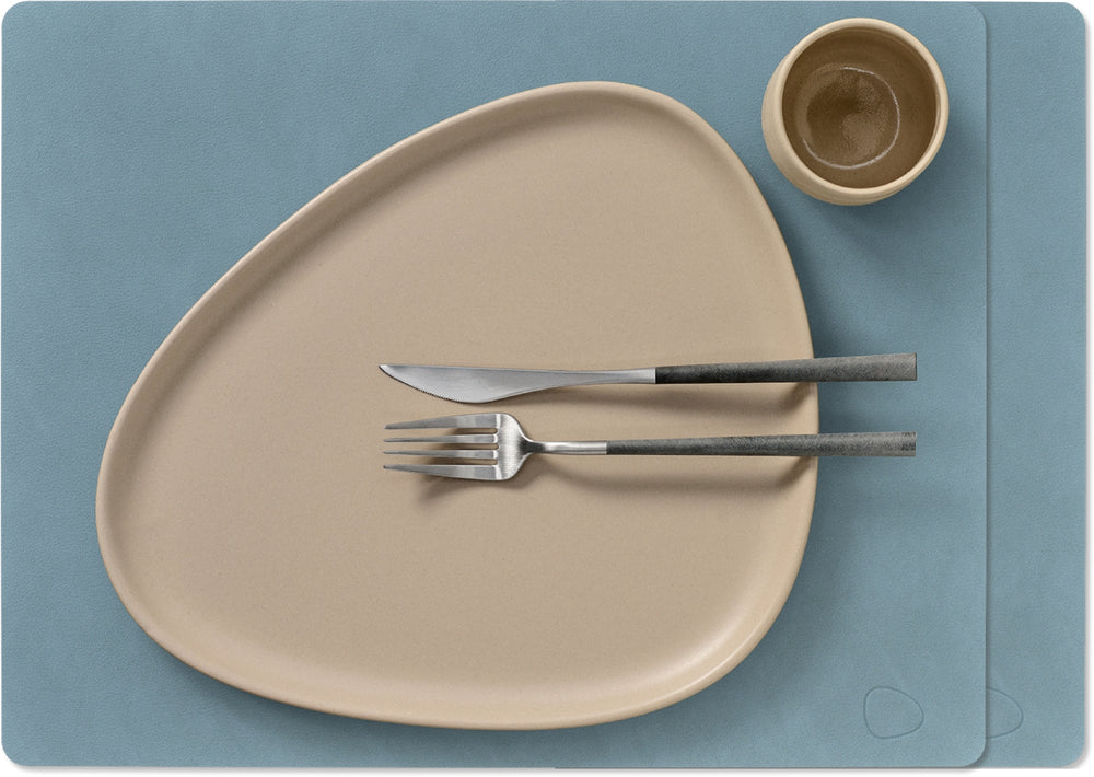 LIND DNA Placemats Nupo - Leer - Lichtblauw 45 x 35 cm - 2 Stuks