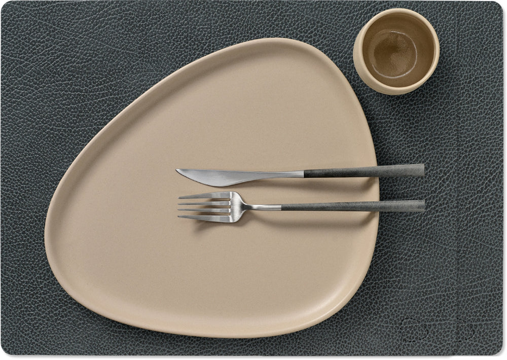 LIND DNA Placemats Hippo - Leer - Black Anthracite - 45 x 35 cm - 2 Stuks