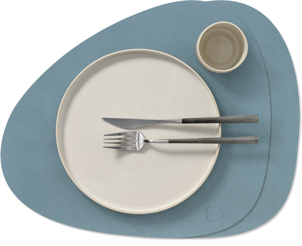 LIND DNA Placemats Nupo - Leer - Light Blue - Curved - 44 x 37 cm - 2 Stuks