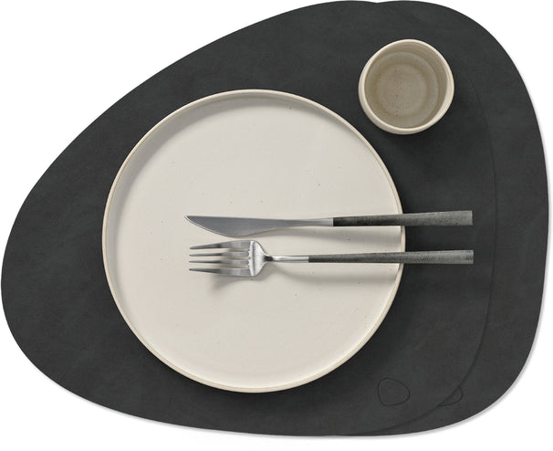 LIND DNA Placemats Nupo - Leer - Black - Curved - 44 x 37 cm - 2 Stuks