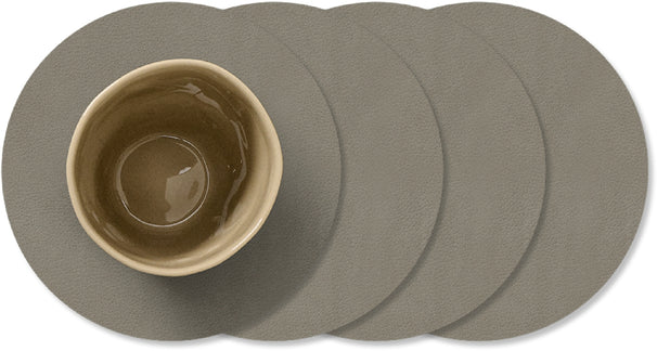 LIND DNA Onderzetters Nupo - Leer - Flint Grey - ø 10 cm - 4 Stuks