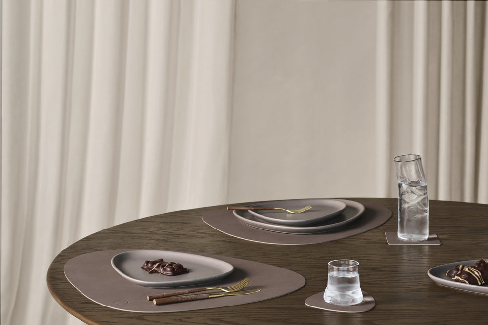LIND DNA Onderzetters Nupo - Leer - Truffle - 13 x 11 cm - 4 Stuks