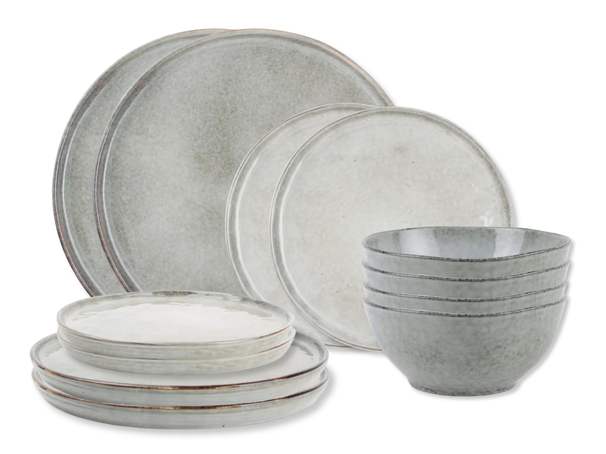 Salt & Pepper Serviesset Artisan Green 12-delig / 4 personen - 4 dinerborden, 4 ontbijtborden en 4 kommen