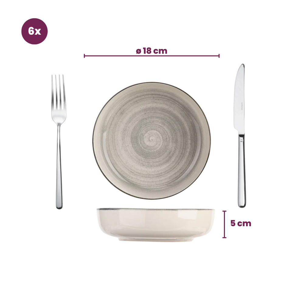 Cosy & Trendy Diepe Borden / Pastaborden Baltic Grey ø 18 cm - 6 stuks