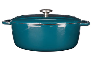 Cosy & Trendy Braadpan met deksel Fontestic Gietijzer Green Heron Ovaal - 31 x 24 cm / 6 Liter - geëmailleerde anti-aanbaklaag