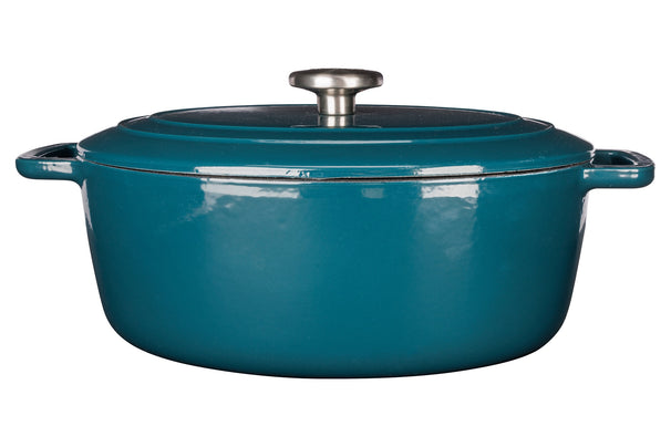 Cosy & Trendy Braadpan met deksel Fontestic Gietijzer Green Heron Ovaal - 31 x 24 cm / 6 Liter - geëmailleerde anti-aanbaklaag