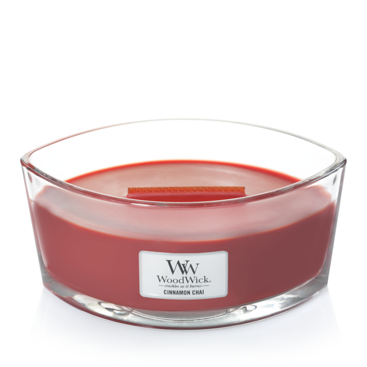 WoodWick Geurkaars Ellipse Cinnamon Chai - 9 cm / 19 cm - Geurkaars in Glas - Houten Lont