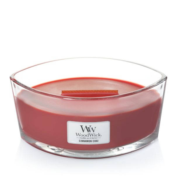 WoodWick Geurkaars Ellipse Cinnamon Chai - 9 cm / 19 cm - Geurkaars in Glas - Houten Lont